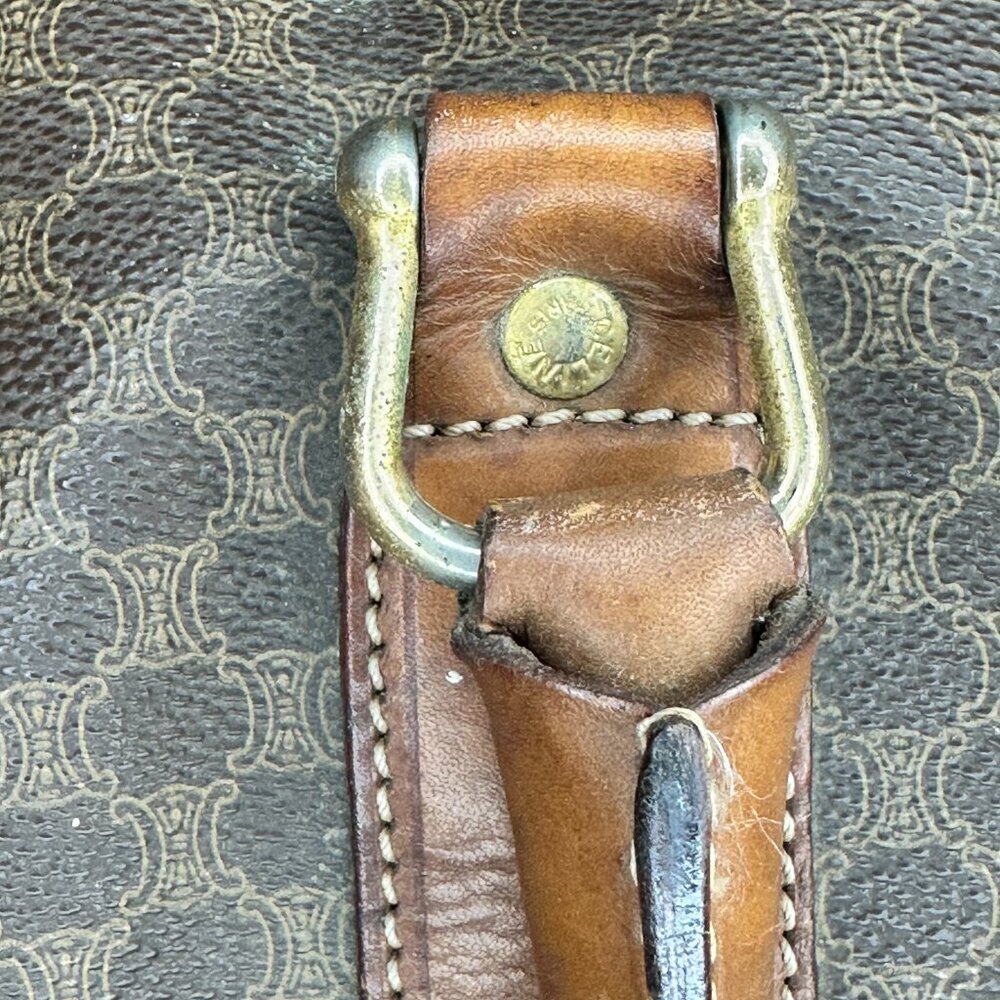 👜 VINTAGE CELINE MACADAM CANVAS & CALFSKIN BOSTON TRAVEL BAG - TAN LEATHER 👜 - Picture 9 of 13